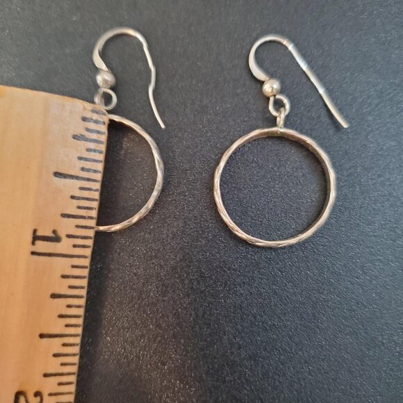 Sterling Silver Circle Drop Hoop Earrings - Picture 5 of 5